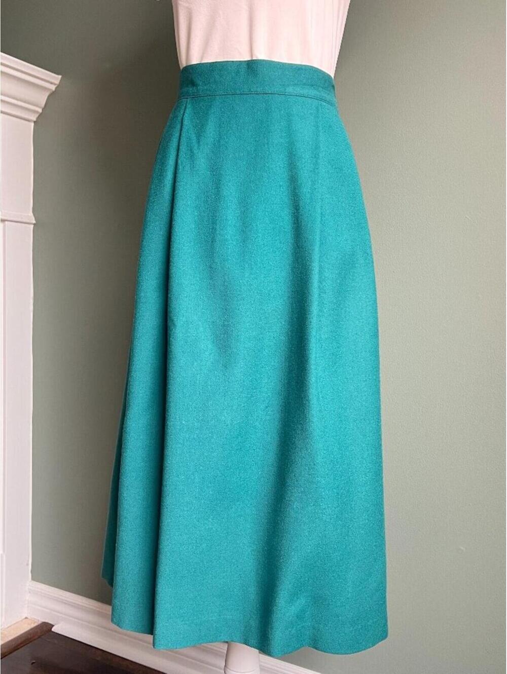 Vintage Pure Virgin Wool Midi Skirt Women's L - XL 12-16 Teal